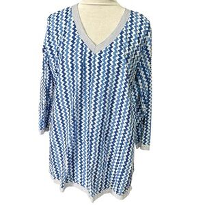 Gretchen Scott Blue and White Cotton Tunic. Size Medium